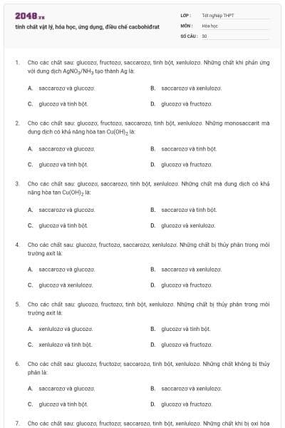tính chất vật lý, hóa học, ứng dụng, điều chế cacbohiđrat