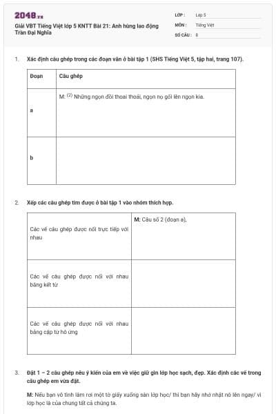 Giải VBT Tiếng Việt lớp 5 KNTT Bài 21: Anh hùng lao động Trần Đại Nghĩa