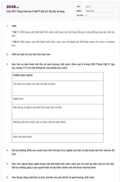 Giải VBT Tiếng Việt lớp 5 KNTT Bài 22: Bộ đội về làng