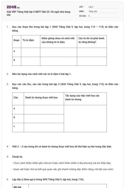 Giải VBT Tiếng Việt lớp 5 KNTT Bài 23: Về ngôi nhà đang xây