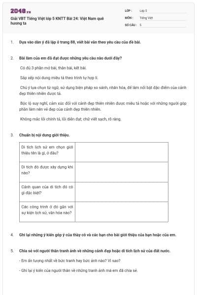 Giải VBT Tiếng Việt lớp 5 KNTT Bài 24: Việt Nam quê hương ta