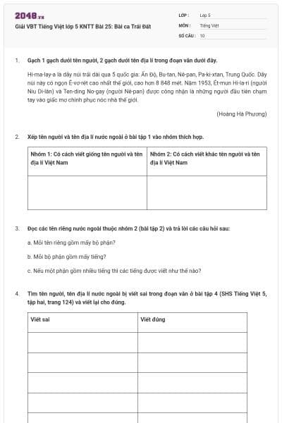 Giải VBT Tiếng Việt lớp 5 KNTT Bài 25: Bài ca Trái Đất