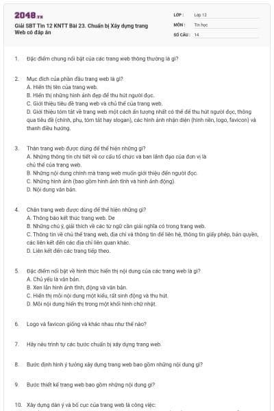 Giải SBT Tin 12 KNTT Bài 23. Chuẩn bị Xây dựng trang Web có đáp án