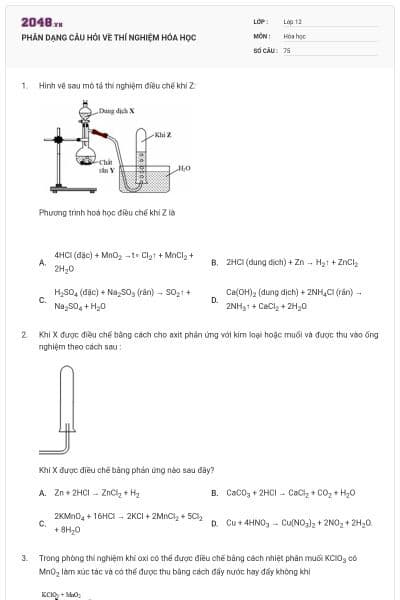 PHÂN DẠNG  CÂU HỎI VỀ THÍ NGHIỆM HÓA HỌC