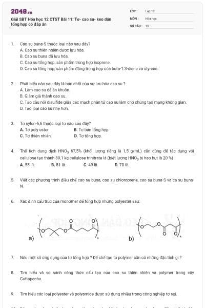 Giải SBT Hóa học 12 CTST Bài 11: Tơ- cao su- keo dán tổng hợp có đáp án