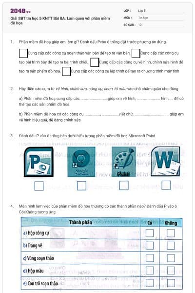 Giải SBT tin học 5 KNTT Bài 8A. Làm quen với phần mềm đồ họa