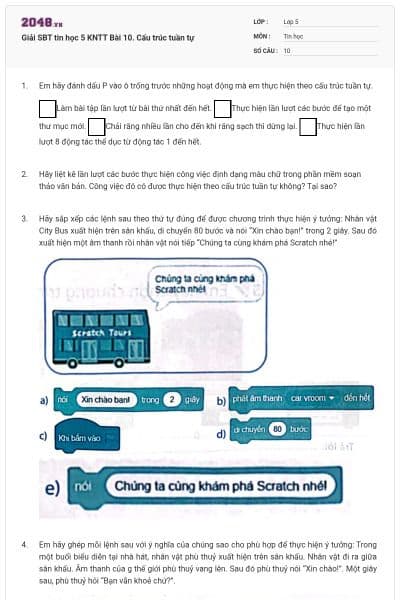 Giải SBT tin học 5 KNTT Bài 10. Cấu trúc tuần tự