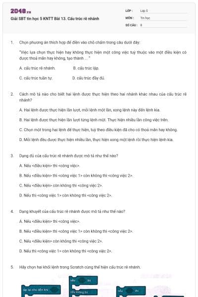Giải SBT tin học 5 KNTT Bài 13. Cấu trúc rẽ nhánh
