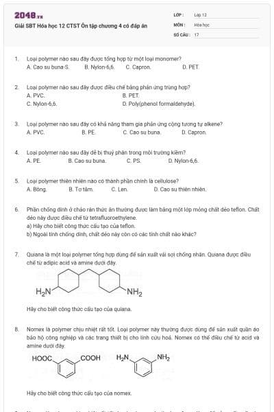Giải SBT Hóa học 12 CTST Ôn tập chương 4 có đáp án