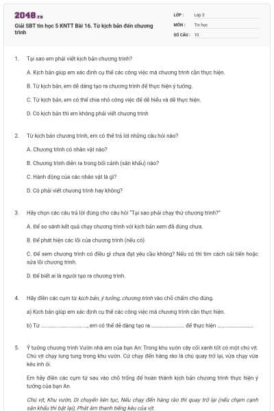 Giải SBT tin học 5 KNTT Bài 16. Từ kịch bản đến chương trình