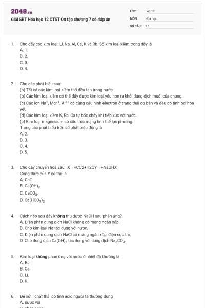 Giải SBT Hóa học 12 CTST Ôn tập chương 7 có đáp án
