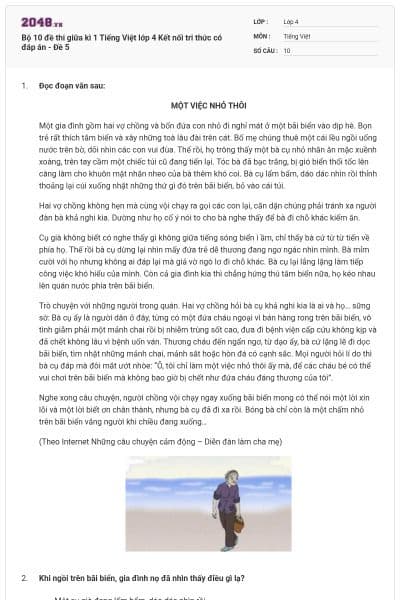 Bộ 10 đề thi giữa kì 1 Tiếng Việt lớp 4 Kết nối tri thức có đáp án - Đề 5