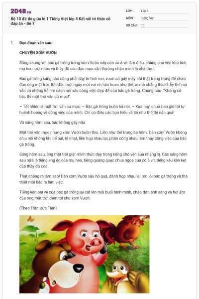 Bộ 10 đề thi giữa kì 1 Tiếng Việt lớp 4 Kết nối tri thức có đáp án - Đề 7