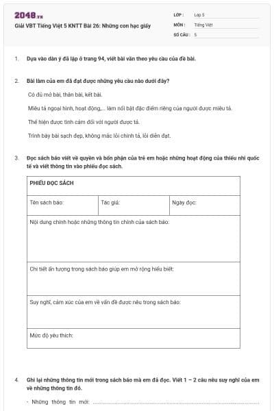 Giải VBT Tiếng Việt 5 KNTT Bài 26: Những con hạc giấy