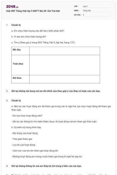 Giải VBT Tiếng Việt lớp 5 KNTT Bài 28: Giờ Trái Đất