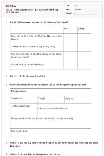 Giải VBT Tiếng Việt lớp 5 KNTT Bài 30: Thành phố thông minh Mát-xđa