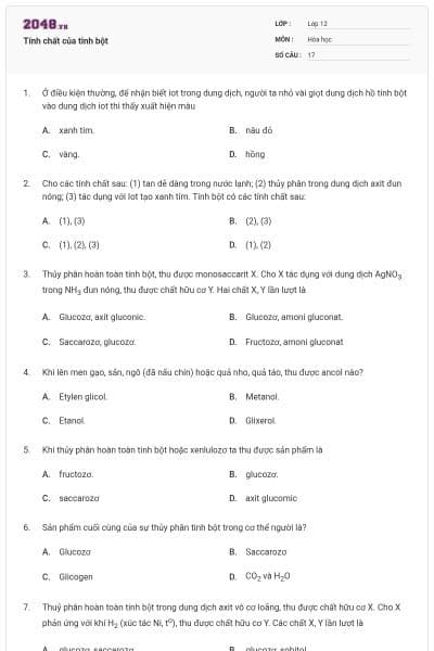 Tính chất của tinh  bột