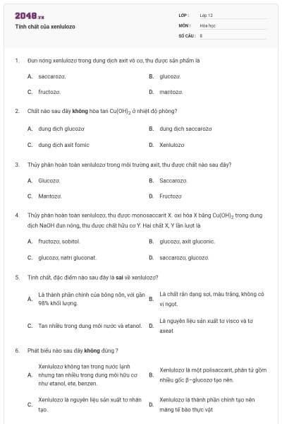 Tính chất của xenlulozo