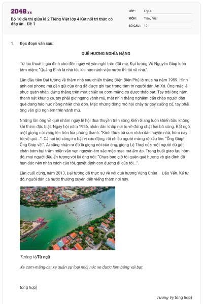 Bộ 10 đề thi giữa kì 2 Tiếng Việt lớp 4 Kết nối tri thức có đáp án - Đề 1