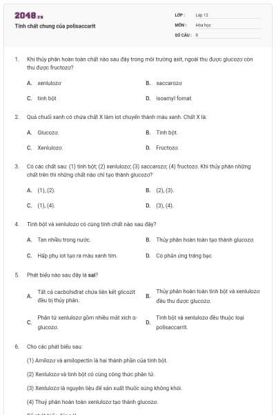 Tính chất chung của polisaccarit