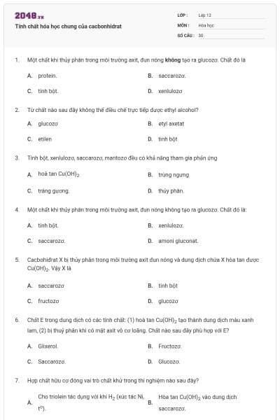 Tính chất hóa học chung của cacbonhidrat