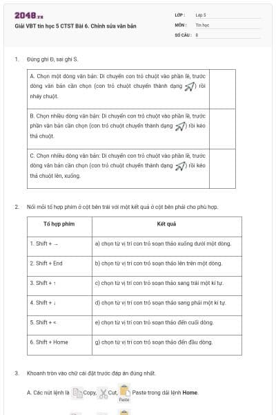 Giải VBT tin học 5 CTST Bài 6. Chỉnh sửa văn bản