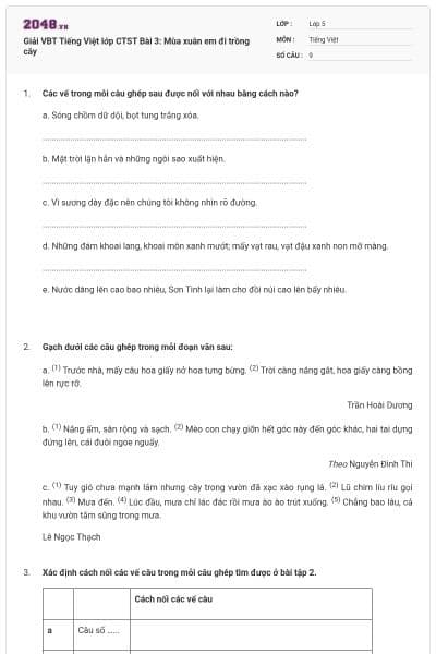 Giải VBT Tiếng Việt lớp CTST Bài 3: Mùa xuân em đi trồng cây