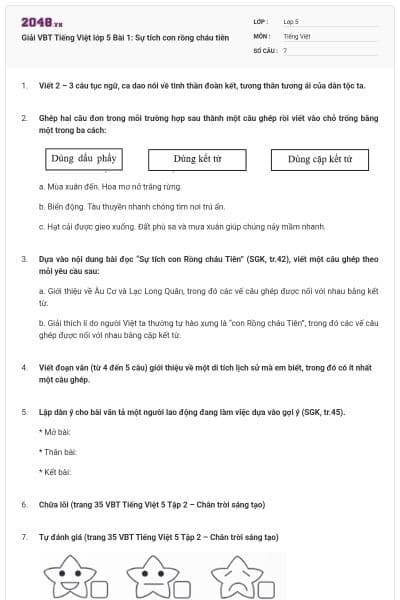Giải VBT Tiếng Việt lớp 5 Bài 1: Sự tích con rồng cháu tiên