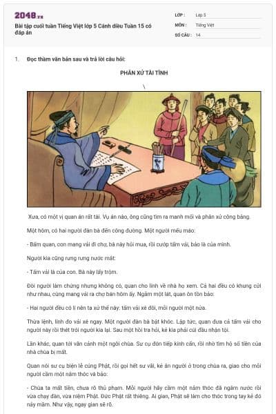 Bài tập cuối tuần Tiếng Việt lớp 5 Cánh diều Tuần 15 có đáp án