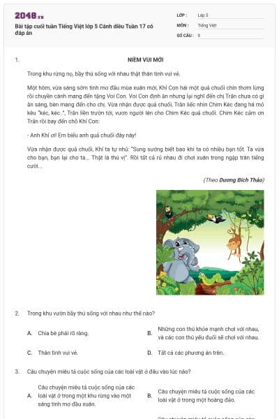 Bài tập cuối tuần Tiếng Việt lớp 5 Cánh diều Tuần 17 có đáp án