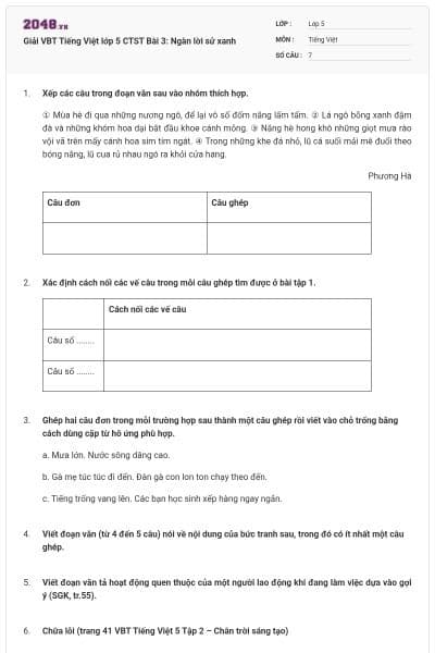 Giải VBT Tiếng Việt lớp 5 CTST Bài 3: Ngàn lời sử xanh