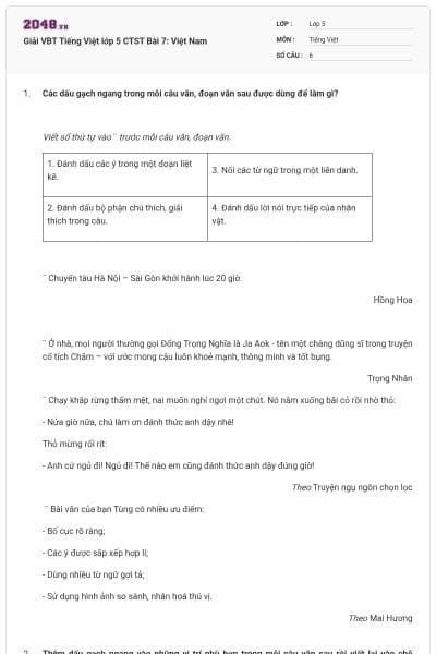 Giải VBT Tiếng Việt lớp 5 CTST Bài 7: Việt Nam