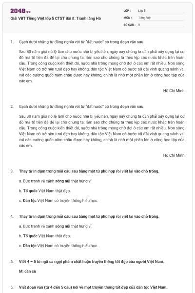 Giải VBT Tiếng Việt lớp 5 CTST Bài 8: Tranh làng Hồ