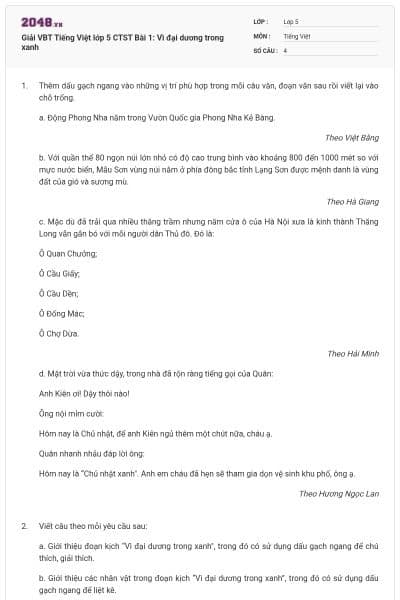 Giải VBT Tiếng Việt lớp 5 CTST Bài 1: Vì đại dương trong xanh