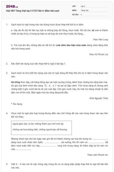 Giải VBT Tiếng Việt lớp 5 CTST Bài 4: Miền đất xanh