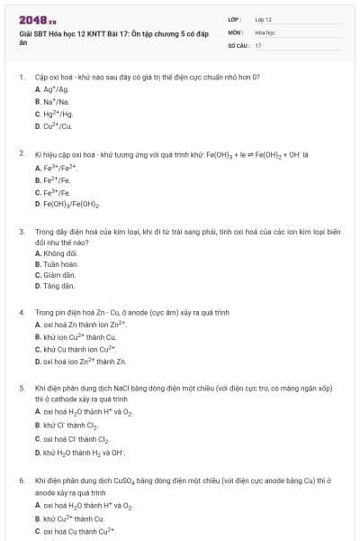 Giải SBT Hóa học 12 KNTT Bài 17: Ôn tập chương 5 có đáp án