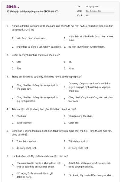 30 Đề luyện thi thpt quốc gia môn GDCD (Đề 17)