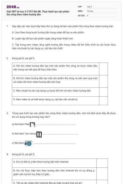 Giải VBT tin học 5 CTST Bài 8B. Thực hành tạo sản phẩm thủ công theo video hướng dẫn