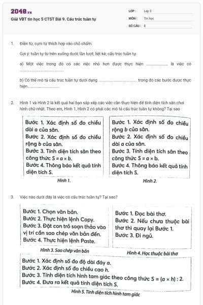 Giải VBT tin học 5 CTST Bài 9. Cấu trúc tuần tự
