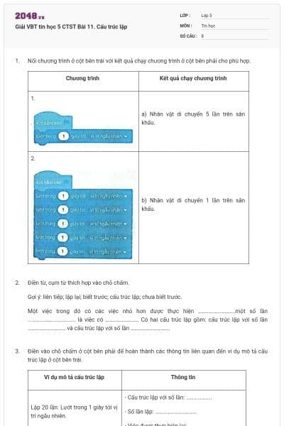 Giải VBT tin học 5 CTST Bài 11. Cấu trúc lặp