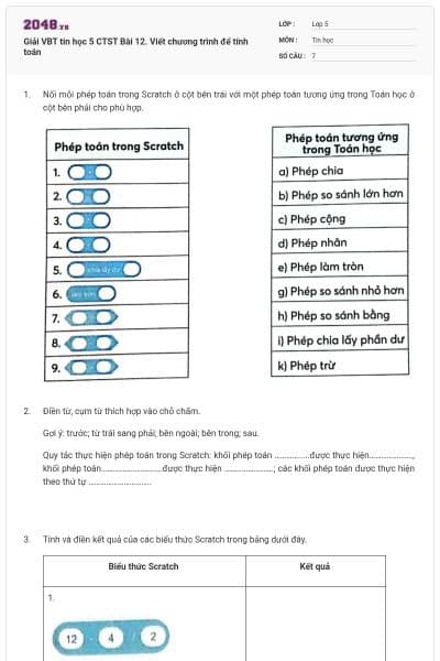 Giải VBT tin học 5 CTST Bài 12. Viết chương trình để tính toán