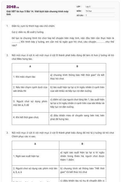 Giải VBT tin học 5 Bài 14. Viết kịch bản chương trình máy tính