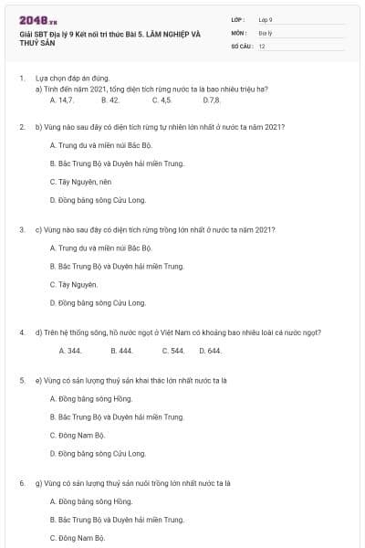 Giải SBT Địa lý 9 Kết nối tri thức Bài 5. LÂM NGHIỆP VÀ THUỶ SẢN