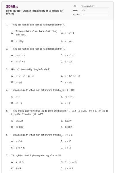 Đề thi thử THPTQG môn Toán cực hay có lời giải chi tiết (Đề 25)