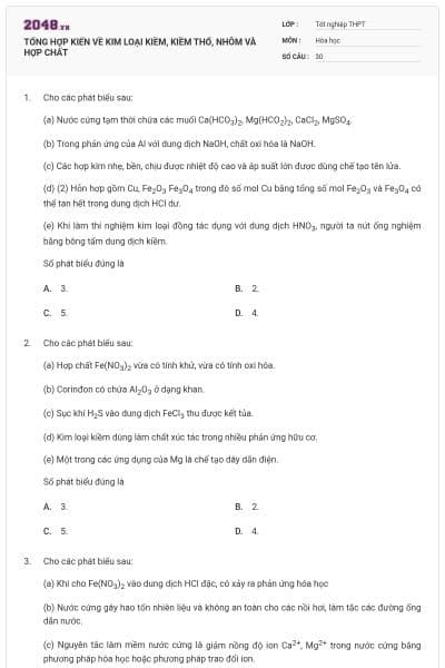 TỔNG HỢP KIẾN VỀ KIM LOẠI KIỀM, KIỀM THỔ, NHÔM VÀ HỢP CHẤT