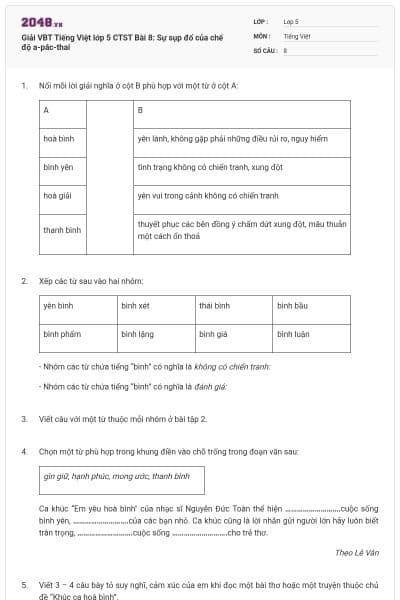 Giải VBT Tiếng Việt lớp 5 CTST Bài 8: Sự sụp đổ của chế độ a-pác-thai