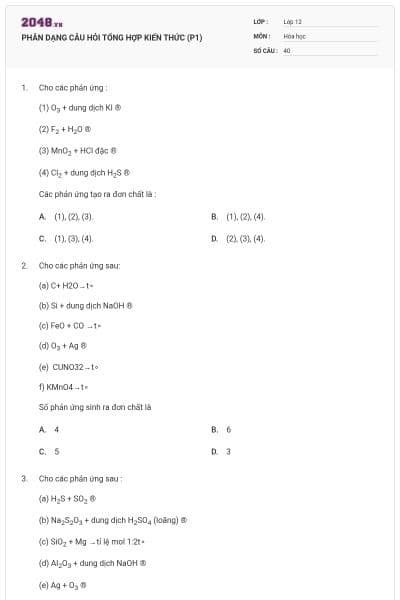 PHÂN DẠNG CÂU HỎI TỔNG HỢP KIẾN THỨC (P1)