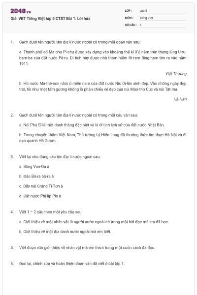 Giải VBT Tiếng Việt lớp 5 CTST Bài 1: Lời hứa