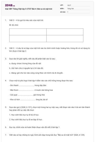 Giải VBT Tiếng Việt lớp 5 CTST Bài 4: Bài ca về mặt trời