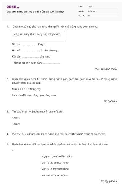 Giải VBT Tiếng Việt lớp 5 CTST Ôn tập cuối năm học